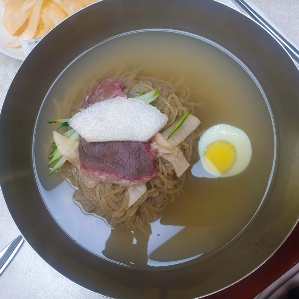 Naengmyeon, a Korean dish characterized by cold noodles