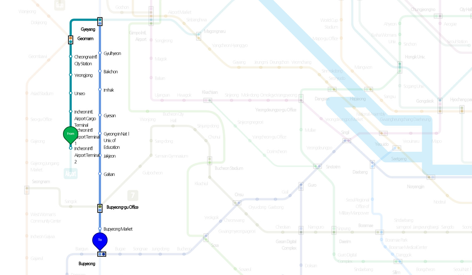 How to get from Incheon Airport to Bupyeong by subway, Seoul Metropolitan Subway Map
